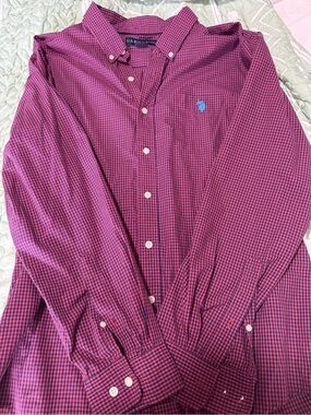 Polo by Ralph Lauren Magenta and Navy Micro-Check Button-Down Shirt